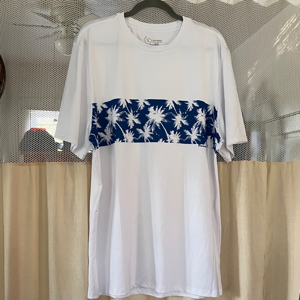 Burnside White and Blue Palm Tree Men's Shirt